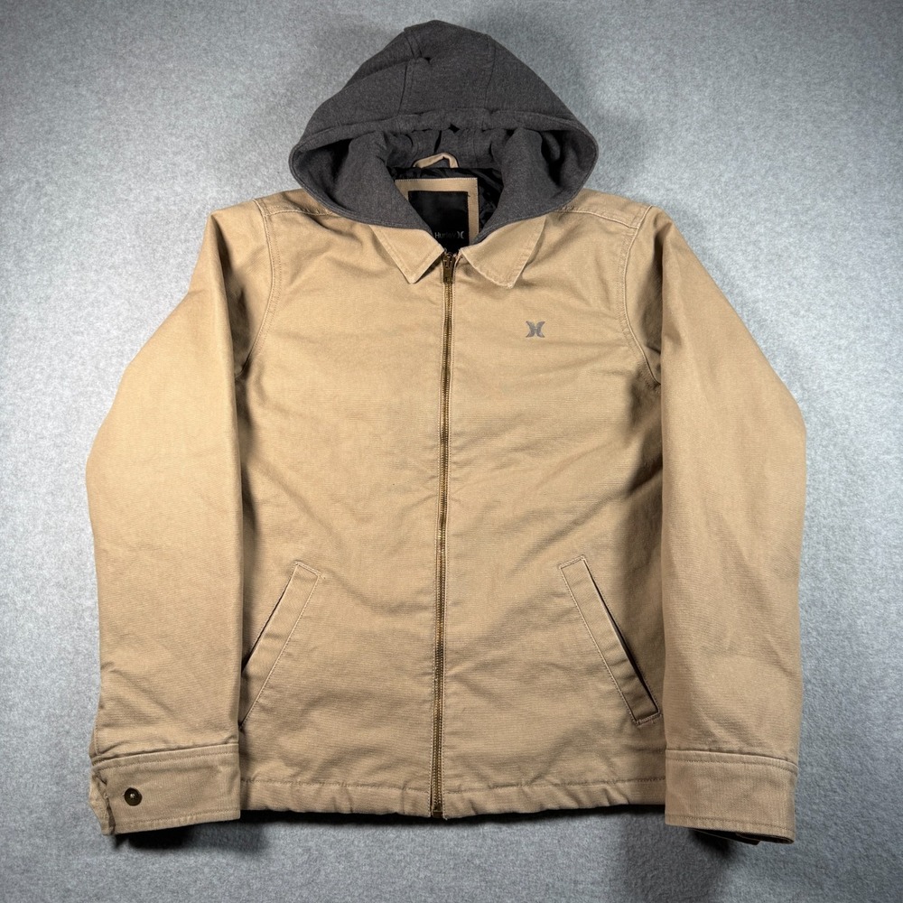 Hurley Canvas Jacket with Built‑In Hood — Men's Small — Tan